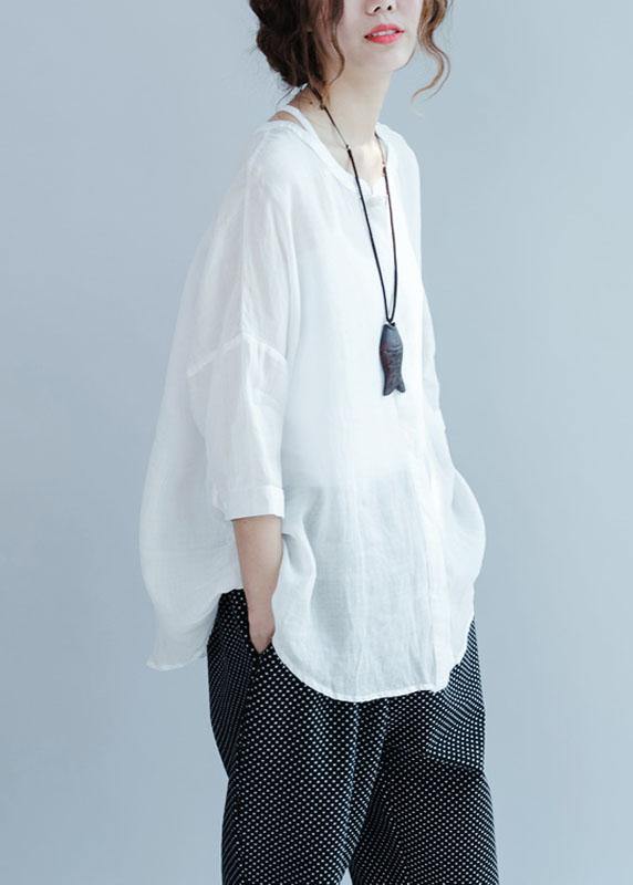 White Button Loose Fall Blouses Three Quarter Sleeve