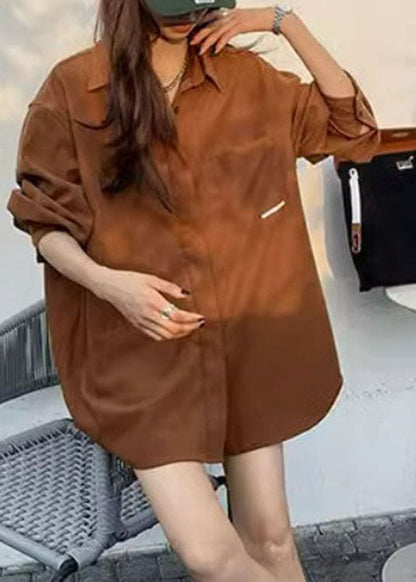 Brown Peter Pan Collar Button Shirt Fall