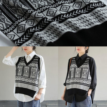 Classy Lapel Patchwork Knit Fabric Spring Black Blouse