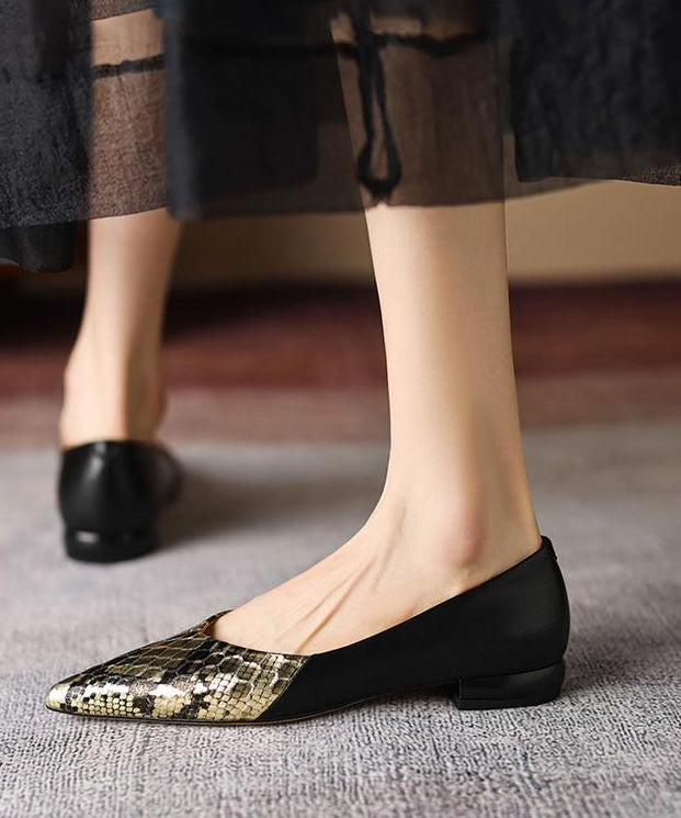 Black Flat Shoes for Sheepskin Splicing Pointed Toe