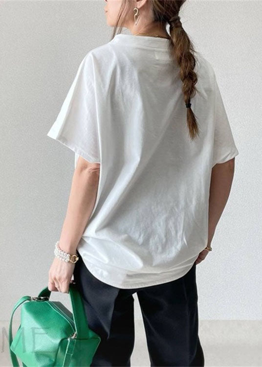 White Wrinkled Cotton T Shirt Tops Short Sleeve