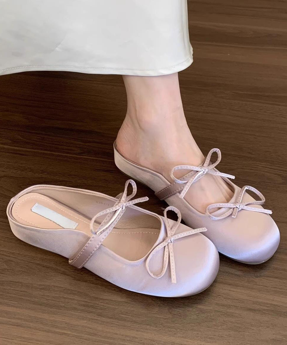 Pink Bow Faux Leather Splicing Slide Sandals