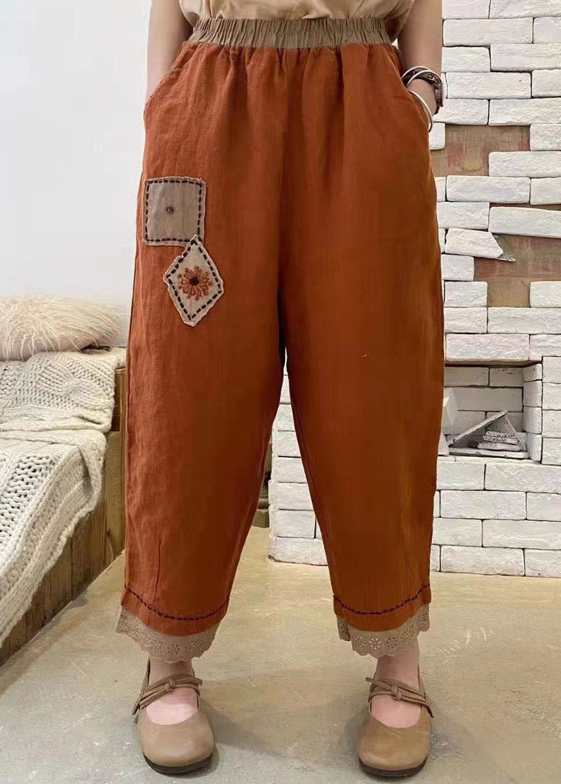 Fine Purple Pockets Patchwork Cotton Harem Pants Spring