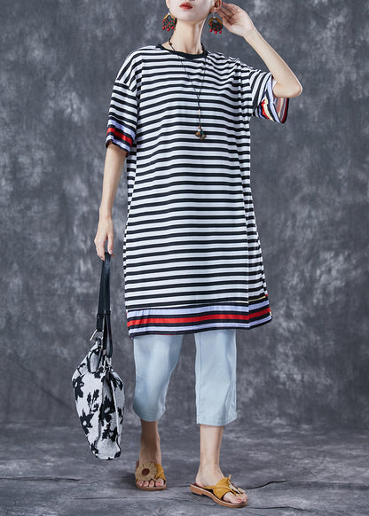 Black Striped Ice Silk Knit Vacation Dresses Summer