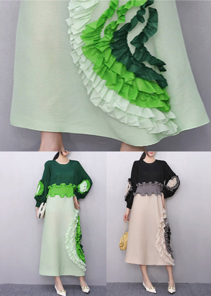 Black Nail Bead Patchwork Fall Maxi Dresses Ruffled