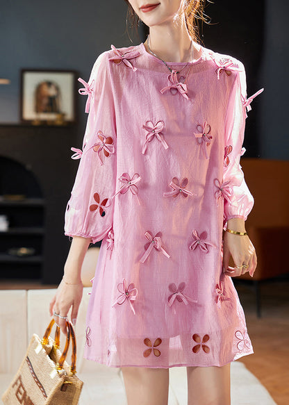 Style Light Purple O Neck Bow Zircon Chiffon Two Piece Set Mid Dress Summer