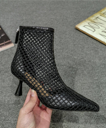 Stiletto Boots Black Breathable Mesh Pointed Toe