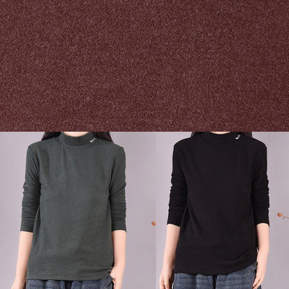 French High Neck Spring Top Silhouette Pattern Black Shirts
