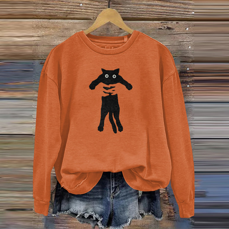 Comstylish Women's Hugging Black Cat Abstract Art Painting Sweatshirt