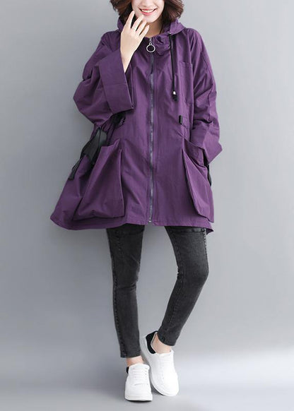 Hooded Tie Waist Spring Coats Purple Dresses Jackets