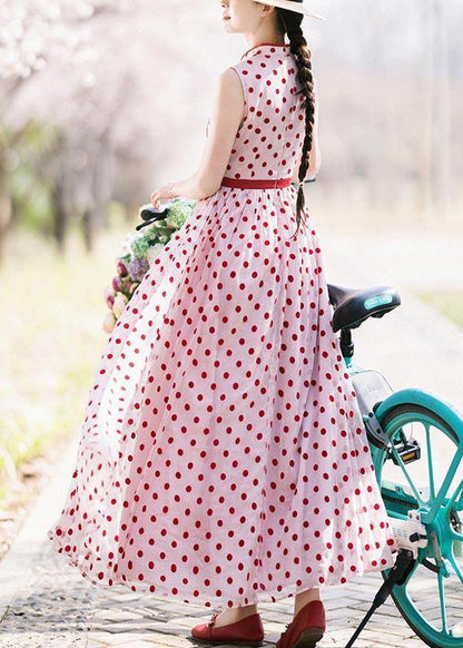Red Dot Stand Sleeveless Long Summer Chiffon Dress