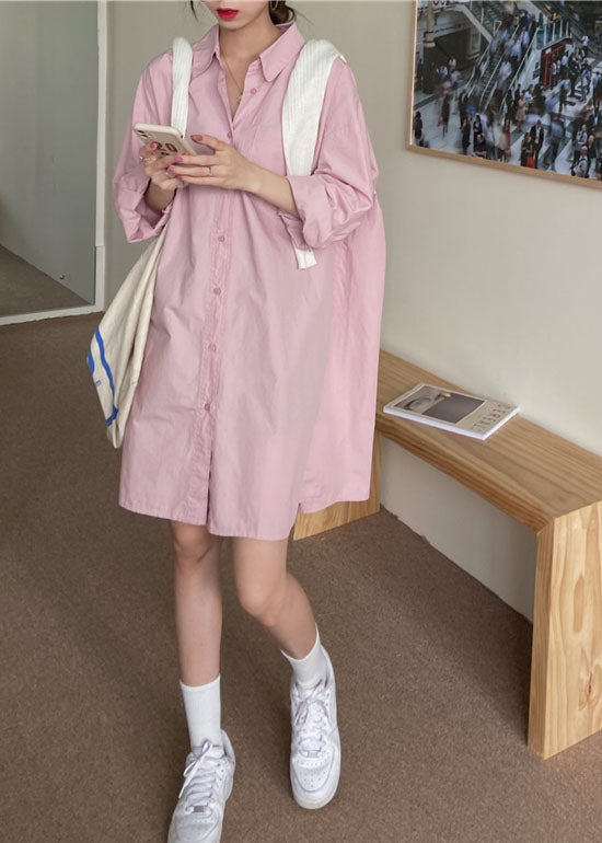 Classy Pink Peter Pan Collar Cotton Shirts Top Spring