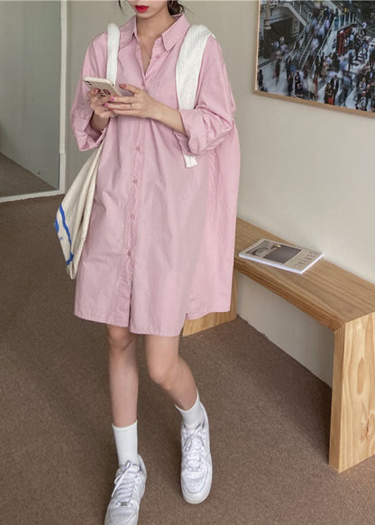 Classy Pink Peter Pan Collar Cotton Shirts Top Spring