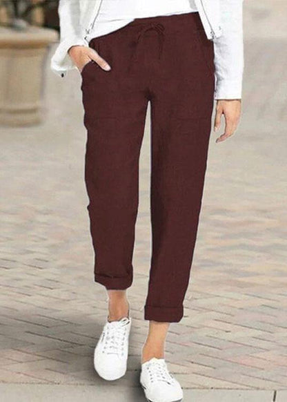 Color Elastic Waist Side Pockets Trouser Pants