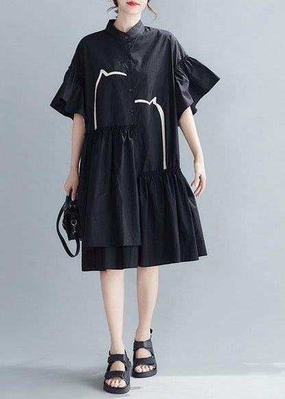 Black Loose Patchwork Ruffles Summer Long Dress