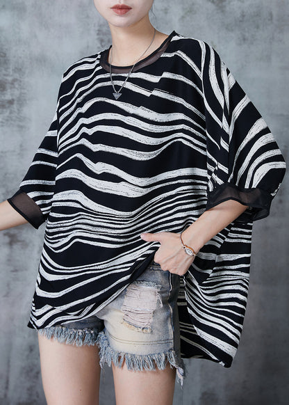 Black Oversized Striped Chiffon Tanks Summer