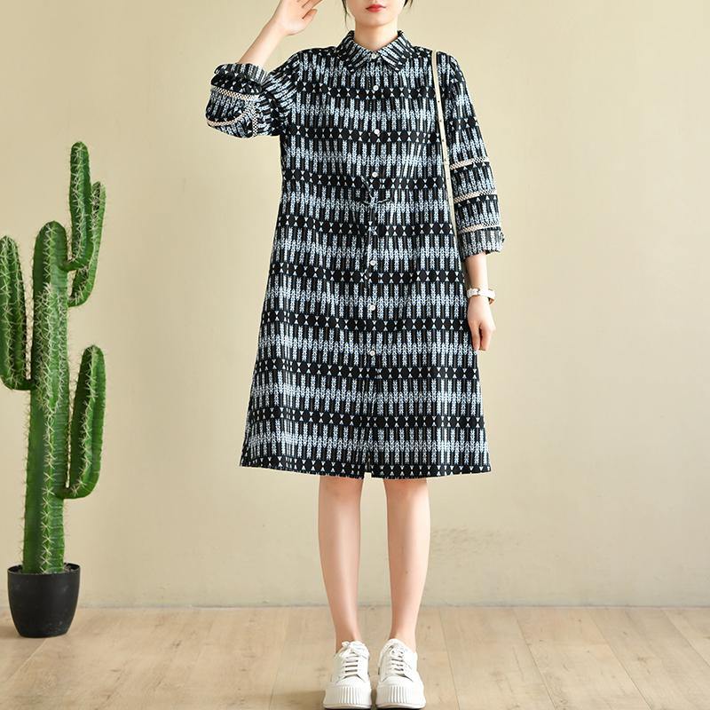 Style Black Print Chiffon Button Summer Dresses