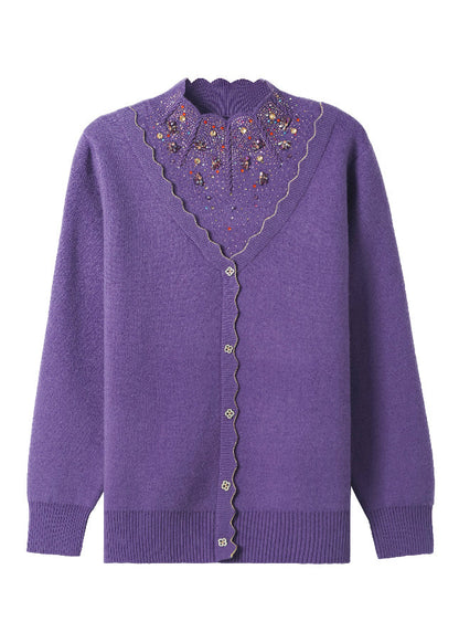Red Zircon False Two Pieces Woolen Short Sweater Spring