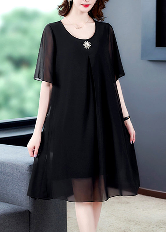 Loose Blue O Neck Chiffon Dresses Summer
