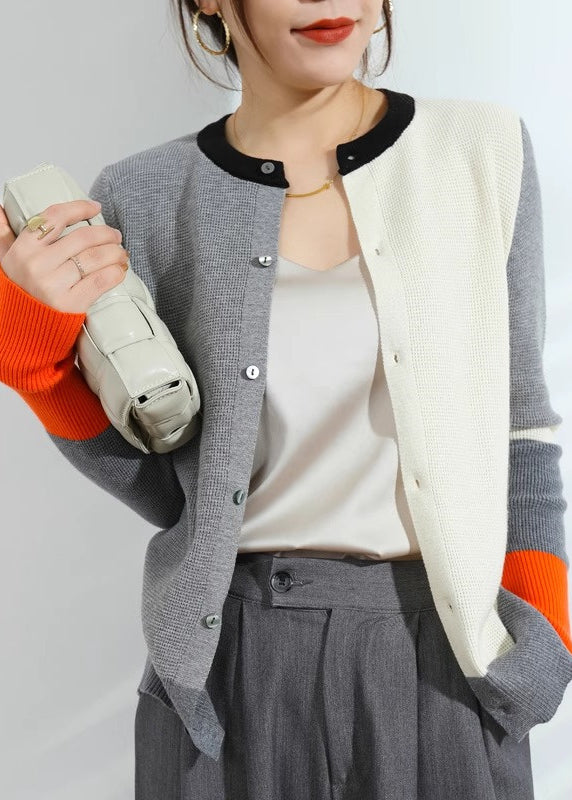 Grey Asymmetrical Button Knit Cardigans Fall