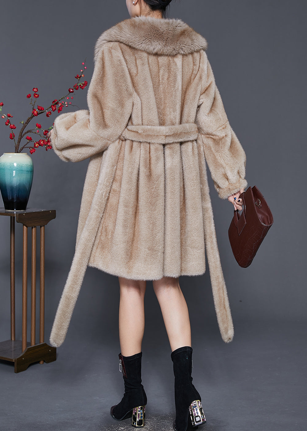 Khaki Oversized Warm Fuzzy Fur Fluffy Coats Winter