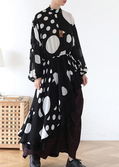 Spring Summer Black and White Dot Irregular Chiffon Top