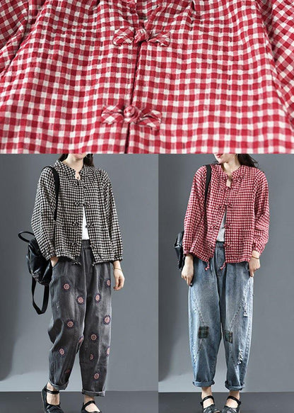 Black O-neck Plaid Fall Long Sleeve Trench