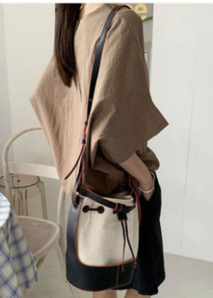 Brown O-neck Oversized Side Open Cotton Tank Half Sleeve