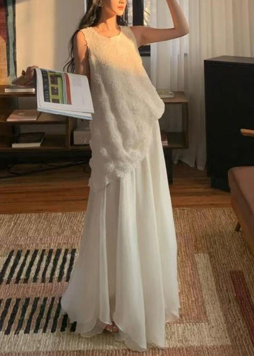 Original White Tops and Skirts Two Piece Set Sleeveless