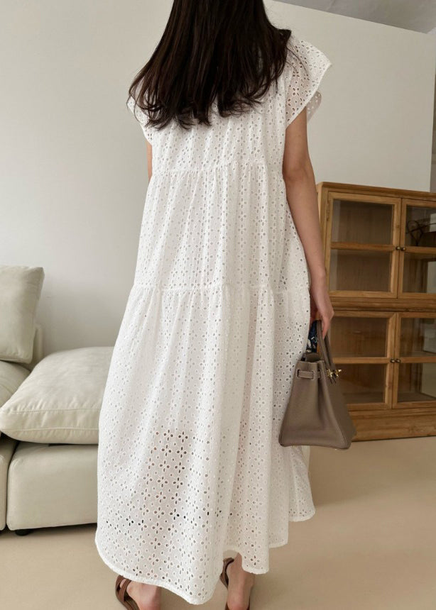 White Embroidered Cotton Party Dress Summer