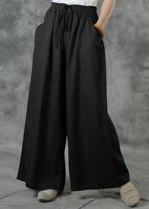 Khaki Elastic Waist Pockets Wide Leg Pants Summer