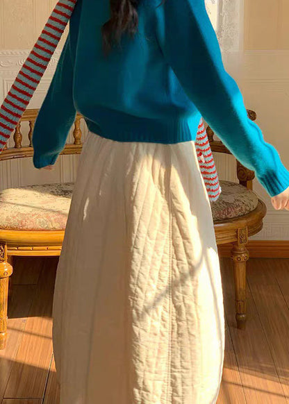Modern White Pockets Elastic Waist Cotton Filled Skirts Spring