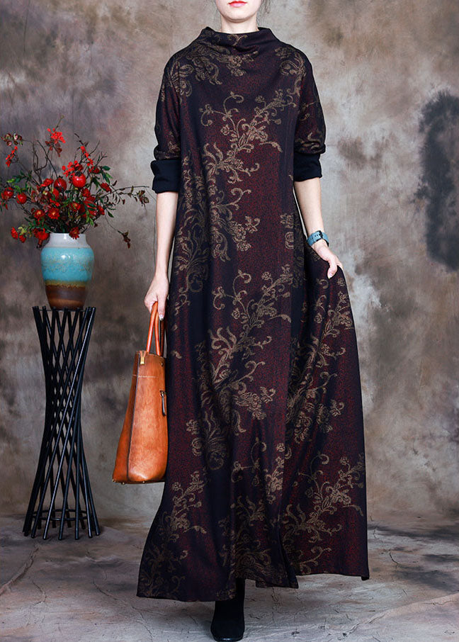 Modern Red Print Asymmetrical Design Fall Long Sleeve Holiday Dress