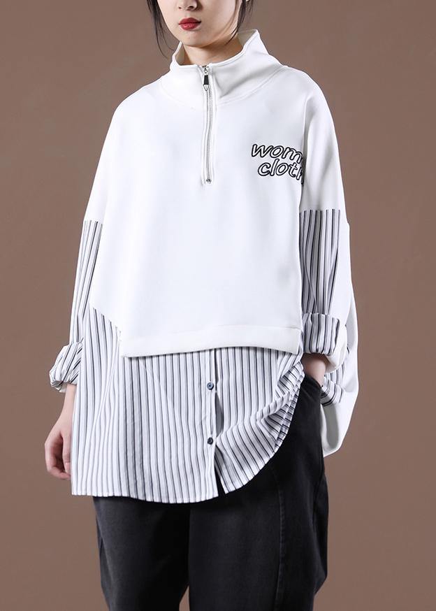 White Unique Zipper Stylish Spring Tops