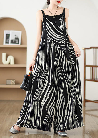Black Oversized Striped Wide Leg Pants Jumpsuit Summer