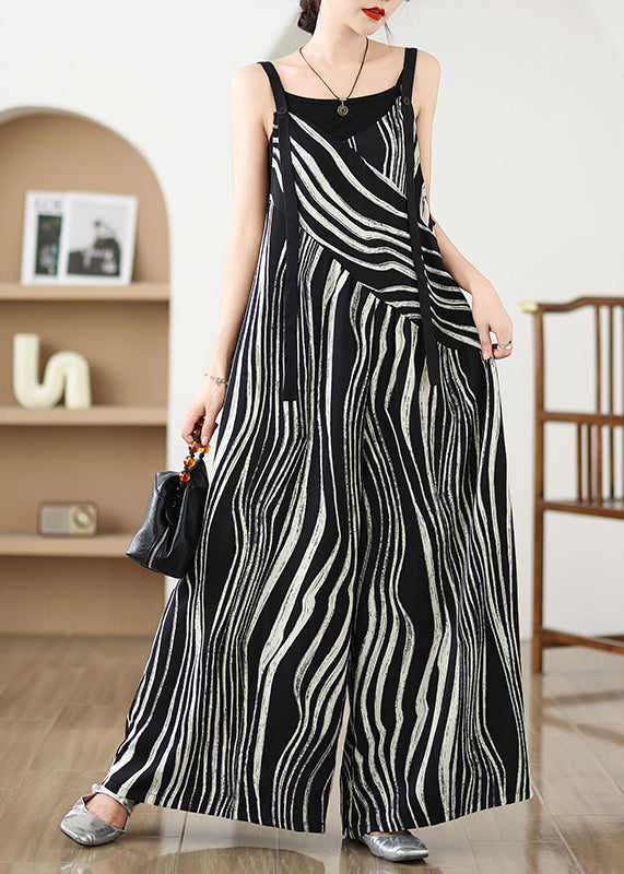 Black Oversized Striped Wide Leg Pants Jumpsuit Summer