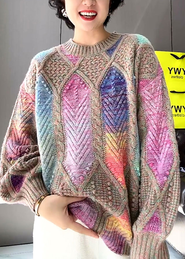 Multicolor O Neck Knit Sweater Tops Spring