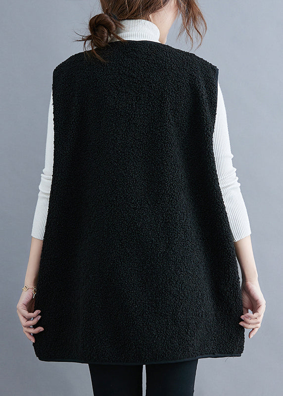 Black V Neck Patchwork Teddy Faux Fur Waistcoat Fall