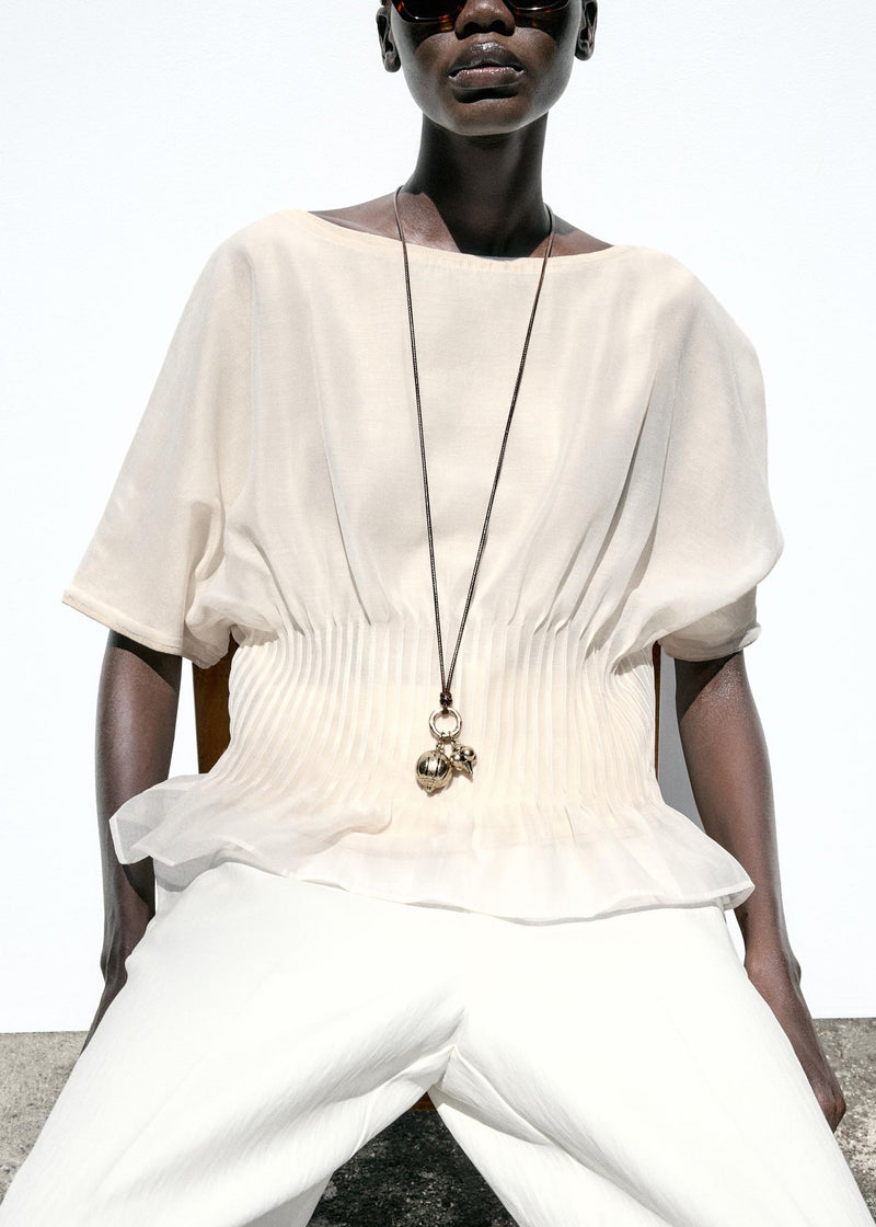 Beige Wrinkled Tulle Patchwork Cotton Knit T Shirts Summer