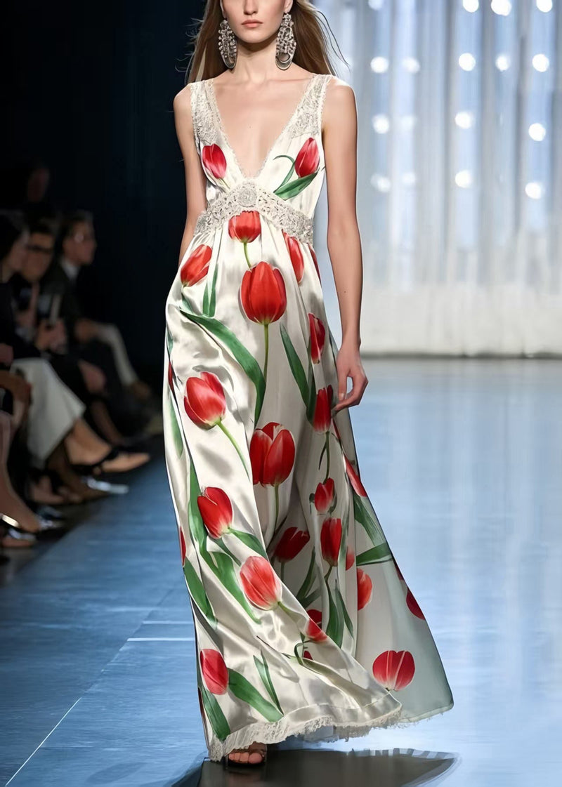 Italian White Print Draping Silk Vestidos Dresses Summer