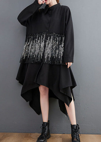 Classy Black Sequins Asymmetrical Design Dresses Spring