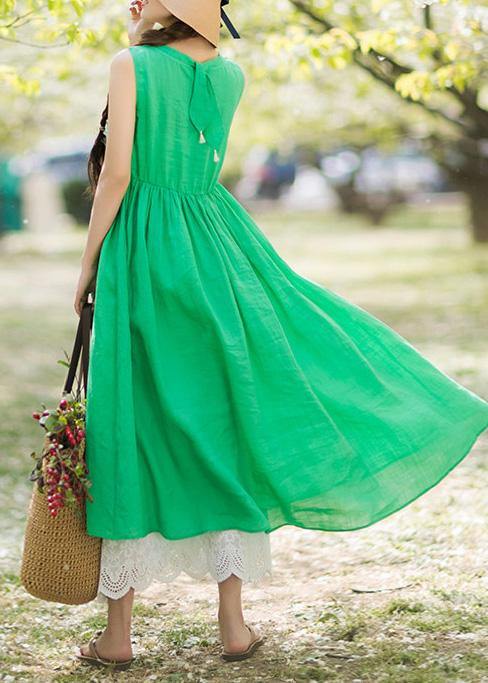 Diy O Neck Sleeveless Summer Wardrobes Work Green Long Dresses