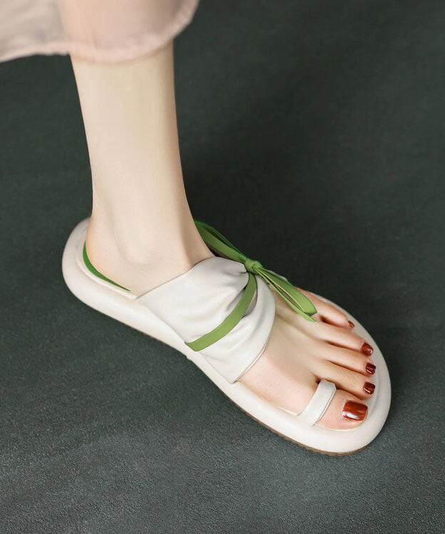 Green Bow Splicing Platform Slide Sandals Peep Toe