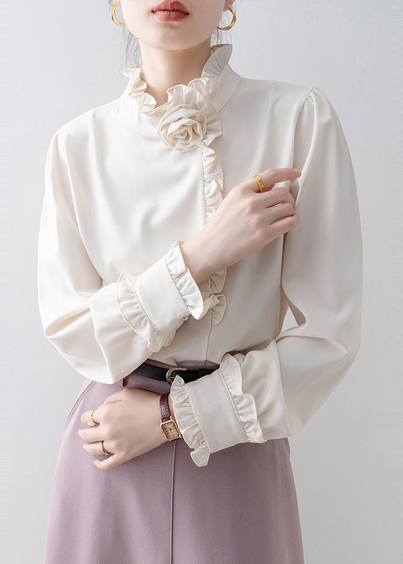 Classy White Ruffled Chiffon Shirt Top Spring