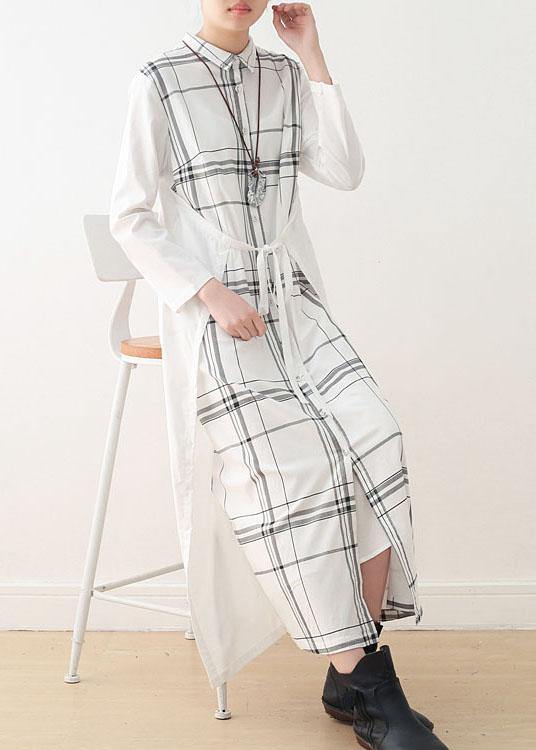 White Plaid Peter Pan Collar Long Shirts Fall Party Dress