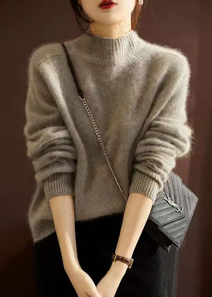 Orange Hign Neck Patchwork Woolen Knit Sweaters Fall