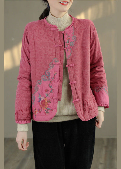 Green Ruffled Embroideried Fine Cotton Filled Coats Spring