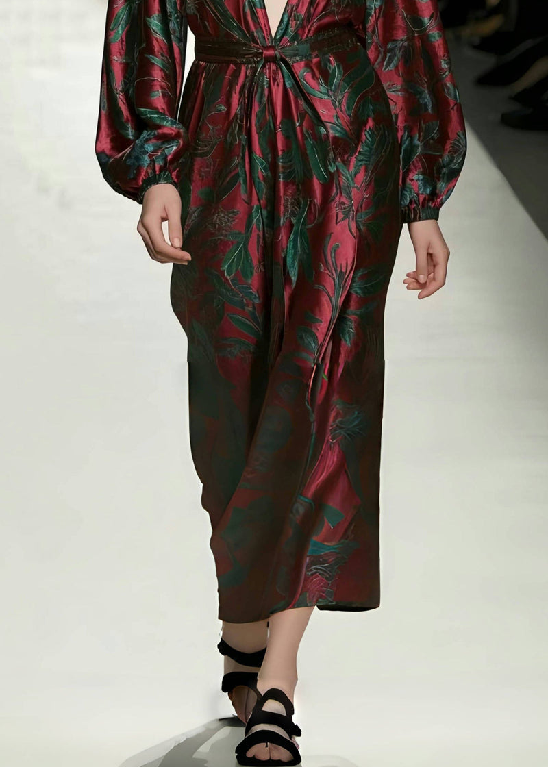 Mulberry V Neck Print Silk Vacation Dresses Spring