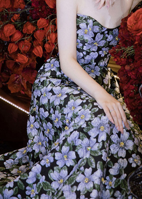 Blue Bustier Top Print Long Dress Summer