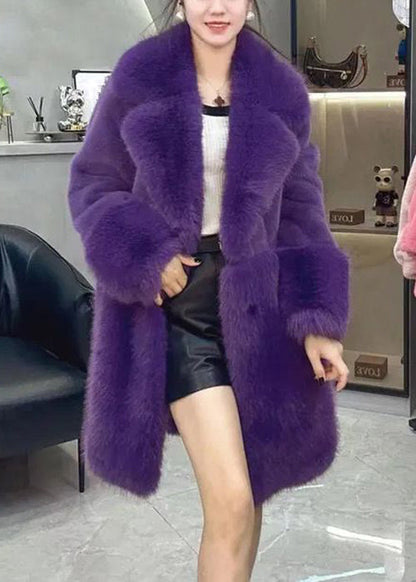 Loose Leopard Fur Collar Button Leather and Fur Coat Long Sleeve
